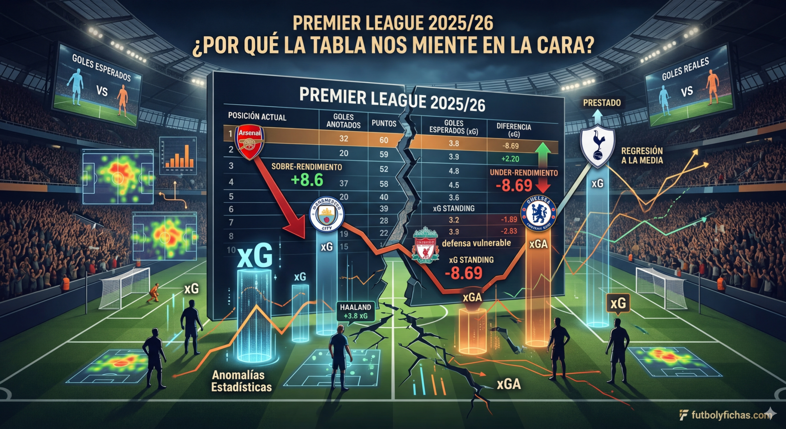 Gráfica de Goles Esperados Premier League temporada 2026